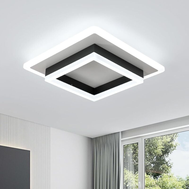 Plafonnier led Carré Moderne 30W 3375LM 6500K Lumière Blanche Froide, Lampe en Acrylique Noire pour Chambre Cuisine Couloir Salon Salle de bain