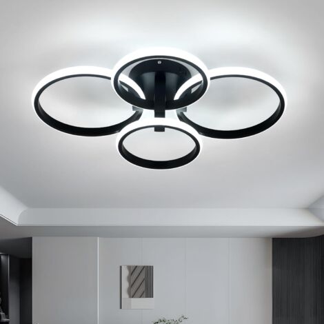GOECO Plafonnier LED design circulaire, 4 têtes, noir, 57.5x46x11.5 cm, lumière blanche 48W, idéal pour grands espaces