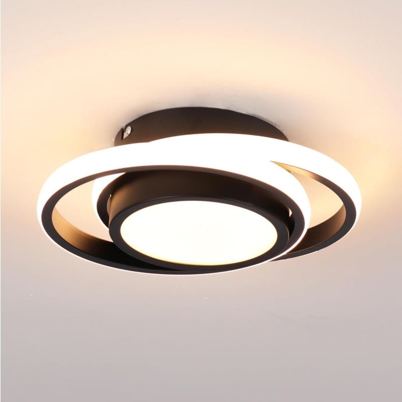 Image of Goeco - Plafoniera led Design Doppio Cerchio, Alluminio Nero, 40x28,5 cm, 39W, Dimmerabile con Telecomando, 220V