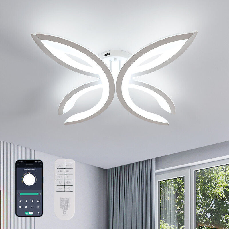 GOECO Plafonnier LED Design Pétales en Acrylique, Blanc, 60x60x12.5 cm, 37W avec Variateur (Lumière Réglable), Pour Plafond Salon, Chambre, Bureau
