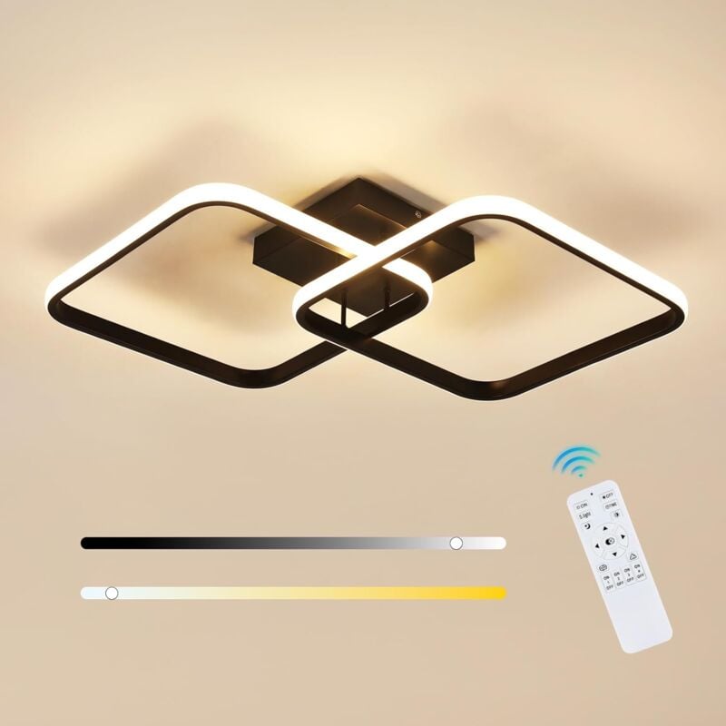 Plafonnier led Dimmable, 50W 5625LM Noir en Acrylique, Luminaire Carré avec Télécommande 3000K-6500K pour Cuisine, Chambre, 59CM [Classe Énergétique