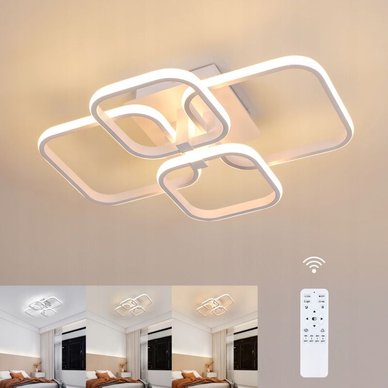 GOECO Plafonnier LED Dimmable avec Télécommande, 48W 5400LM, 3000K-6500K, Abat-jour en Acrylique pour Salon, Chambre, Couloir, Cuisine [Classe