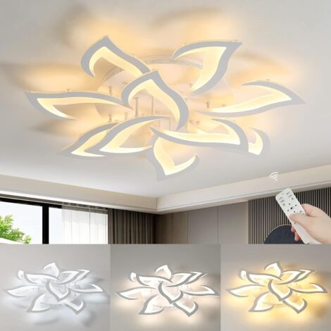 GOECO Plafonnier LED Dimmable avec Télécommande, Lampe Plafond Moderne Blanche 10 Têtes 84W 9450LM en Acrylique Design en Pétales pour Salon Chambre Couloir Salle à Manger Cuisine (82x82x12cm)