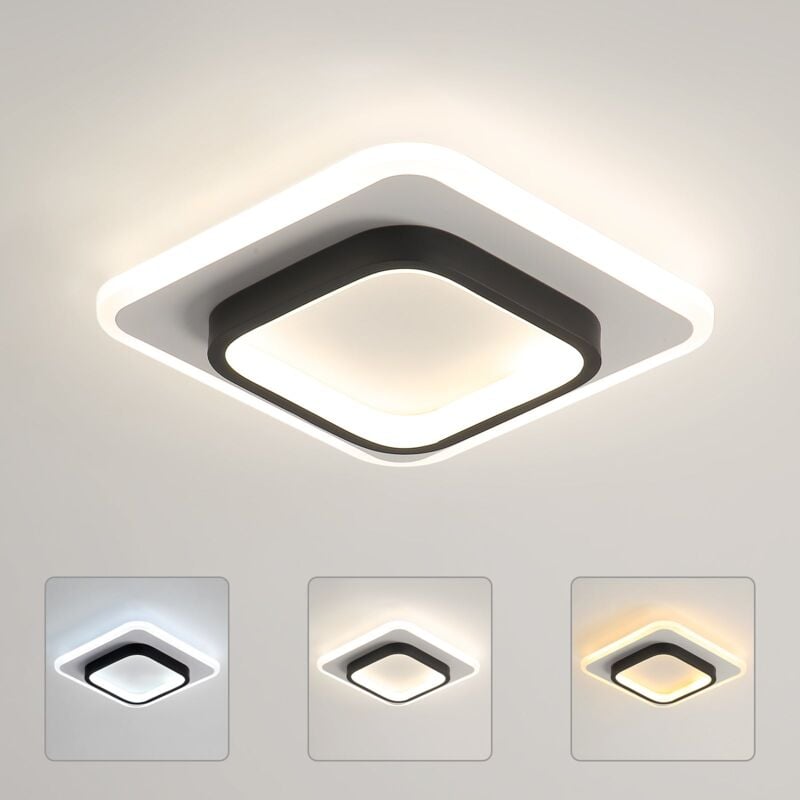Plafonnier led, Lampe de plafond nordique 20W pour Couloirs Salon Chambre à coucher, Diamètre 24cm, 3000K-6500K Carré