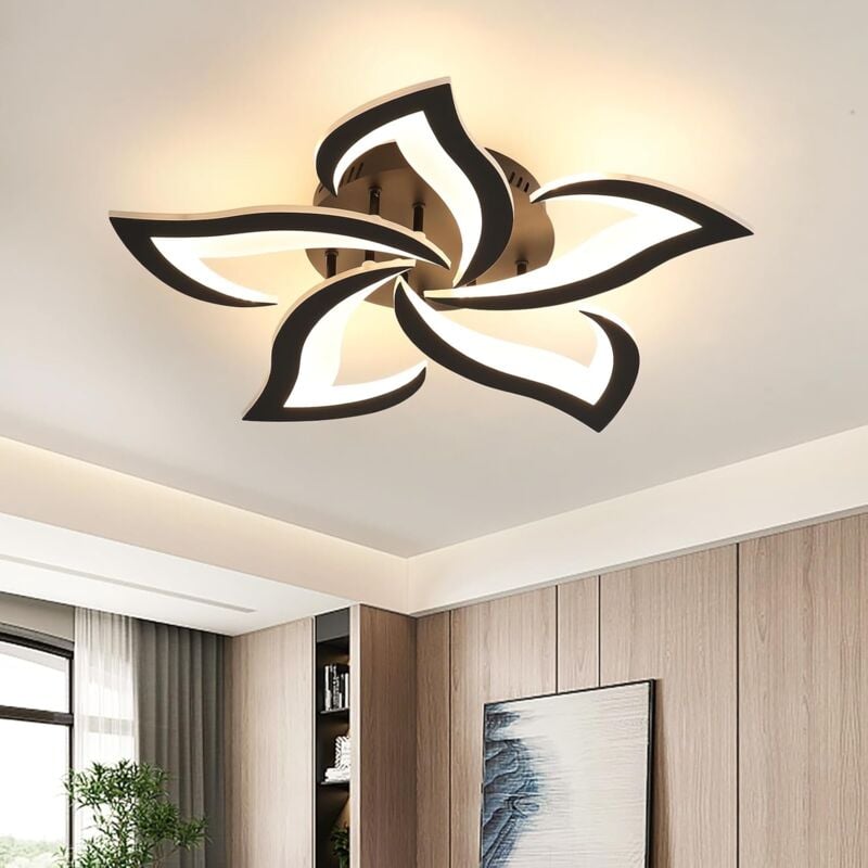 Plafonnier led 60W 4500LM Dia 60cm Blanc Chaude 3000K Luminaire Moderne de Pétale pour Salon Cuisine Salle de Bain Chambre Salle à Manger(Noir)