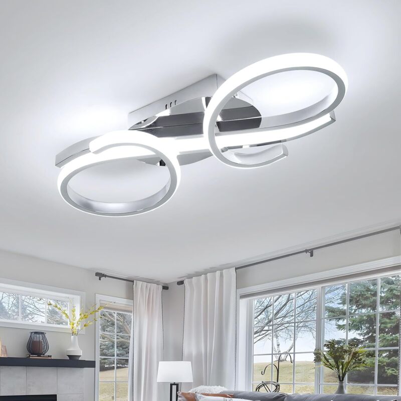 Plafonnier led Moderne, 36W 6500K Lumière Blanche Froide, Design Chromé pour Salon, Chambre, Salle à Manger [Classe Énergétique e] - Goeco