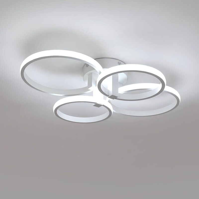 Plafonnier led Moderne, 48W 5400LM Luminaire Plafonnier Rond, Blanc Lampe de Plafond en Aluminium, Anneau Plafond Lumière pour Salon, Chambre, Salle