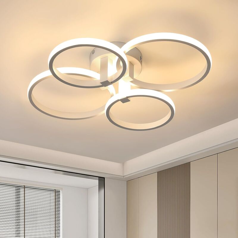 Plafonnier led Moderne, 48W 5400LM Luminaire Plafonnier Rond, Blanc Lampe de Plafond en Aluminium, Anneau Plafond Lumière pour Salon, Chambre, Salle