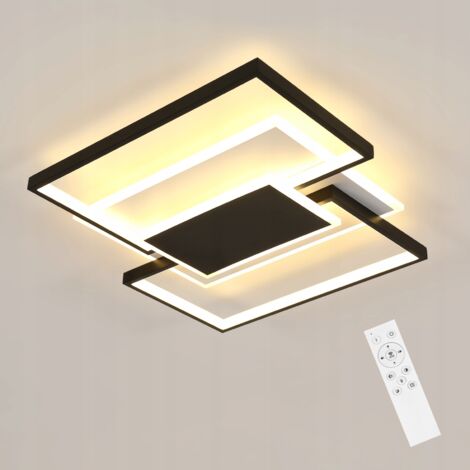 GOECO Plafonnier LED moderne et minimaliste - Noir & Blanc - 50x50cm - Dimmable - Télécommande - 54W - 220V