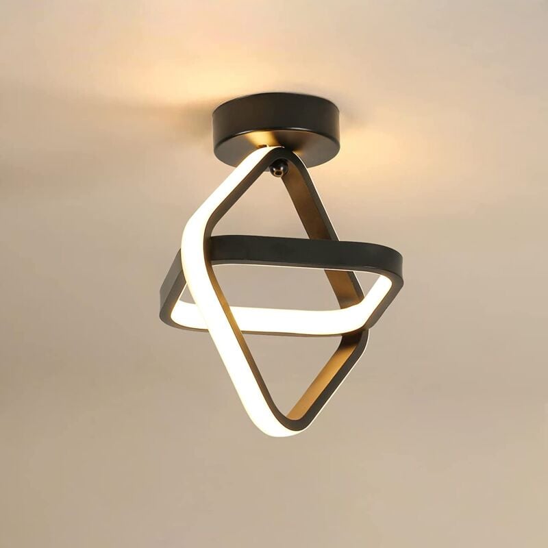Plafonnier led, Lampe de Lustre moderne noir Plafonnier de couloir carrée 24W 2700LM pour Couloir Balcon, 3000K Lumière blanche chaude, diamètre 22CM