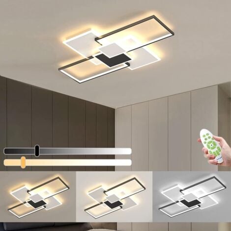 GOECO Plafonnier LED Moderne Noir, 100W 11250LM Dimmable avec Télécommande, Design Rectangulaire en Métal et Acrylique pour Salon Salle à manger Chambre Cuisine (100x70x7.5cm)