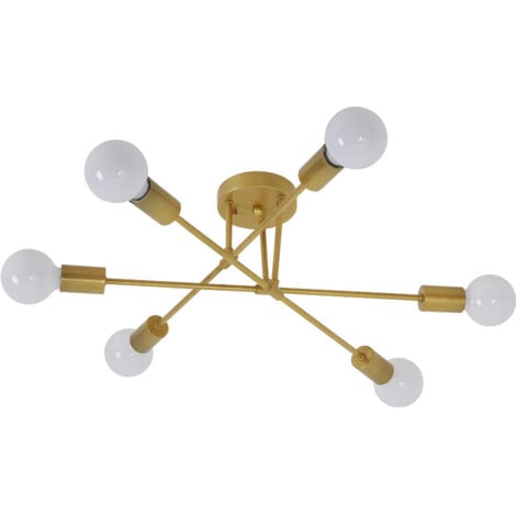 GOECO Plafonnier LED Moderne, Rétro Lustre Lampe Suspension Vintage 6 Lumières E27 Base, Lustre Luminaire en Métal Lampe pour Salon Chambre Cuisine Couloir Loft salle à manger Bar Café, Or (Sans ampou