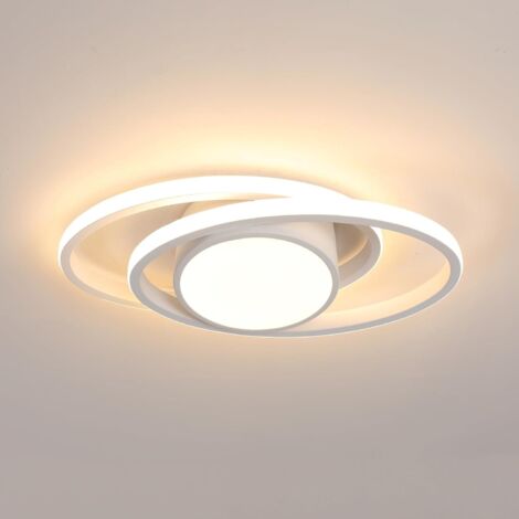 Goeco Plafonnier LED ovale blanc de 39 cm, plafonnier LED double cercle en aluminium de 39 W, lumière chaude 3000 K, luminaire de style moderne, adapté au salon, à la chambre et à la cuisine