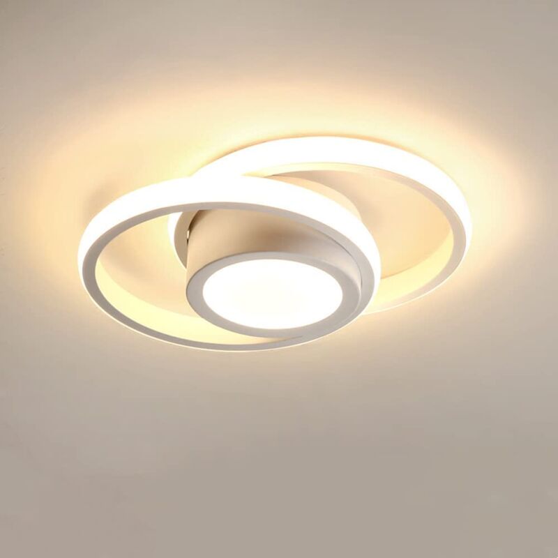 Plafonnier led Moderne Blanc, Design Double Cercle, 32W 2400LM Dia 26cm Blanc Chaud 3000K pour Chambre Couloir Cuisine Balcon - Goeco
