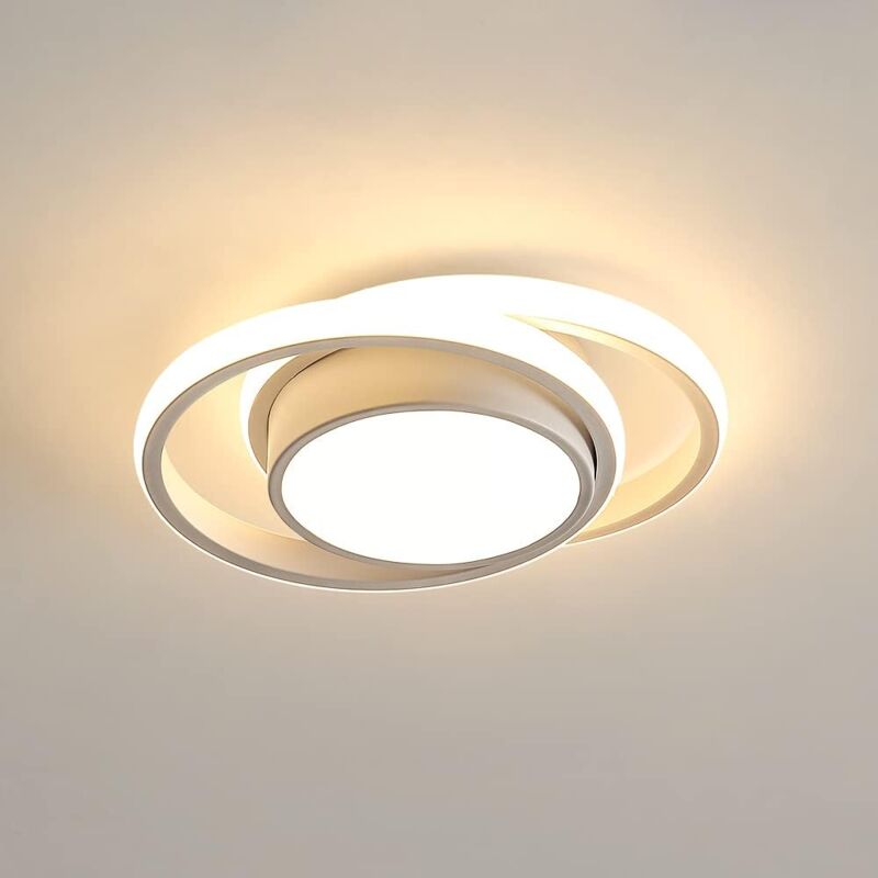 Plafonnier led Moderne Blanc, Design Double Cercle, 32W 3000LM Dia 27cm Blanc Chaud 3000K pour Chambre Couloir Cuisine Balcon - Goeco