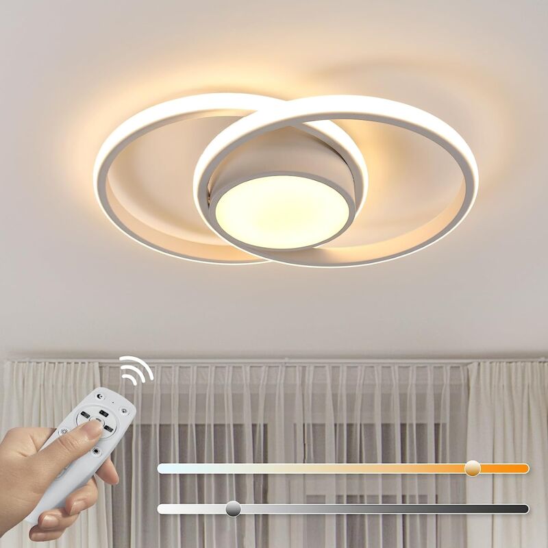 Plafonnier led Dimmable Moderne Blanc , Design Double Cercle, 40W 2400LM Dia 40cm Blanc Chaud 3000K-6000K pour Chambre Couloir Cuisine Balcon - Goeco