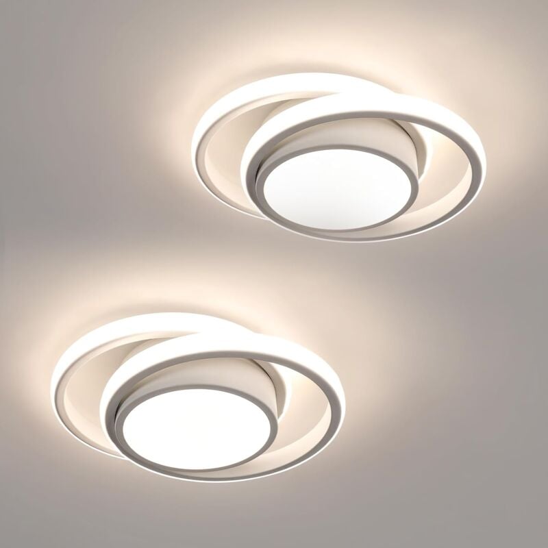 Plafonnier led Moderne Blanc 2pièces, Design Double Cercle, 32W 2350LM Dia 27cm Blanc Chaud 4500K pour Chambre Couloir Cuisine Balcon - Goeco