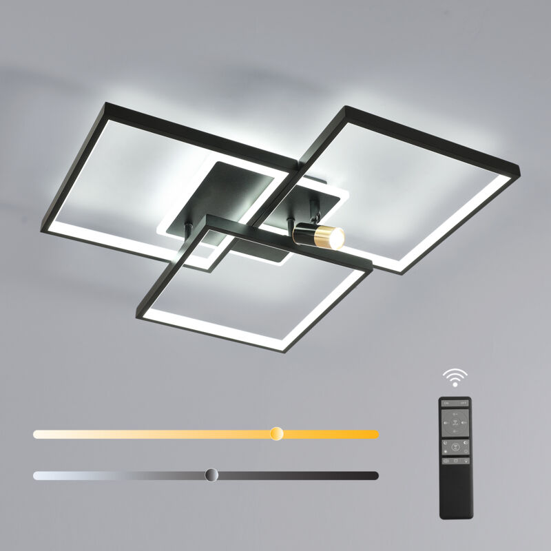 GOECO Plaque LED Moderne, Noir Sablé, 56x56 cm, 39W, Gradation Télécommandée 3000-6500K (Lumière Réglable), Pour Plafond Salon, Bureau, Chambre