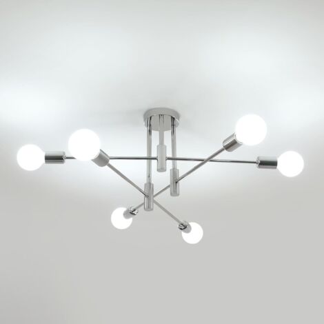 Goeco Polished Chrome 6-Light Ceiling Chandelier, 71cm Square Semi-Flush Mount, Modern Metal Sputnik Style Fixture with E27 Lampholders for Living Room Dining Room Bedroom