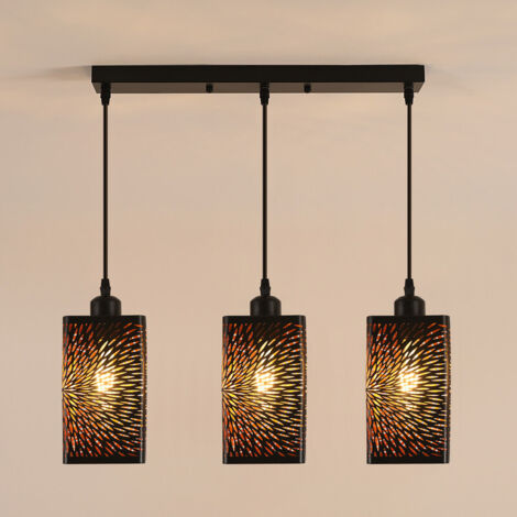 Goeco Sospensione Design 3 Luci "Fuoco d'Artificio" Nero e Dorato – Altezza Regolabile 50-150 cm – Attacco E27 (Lampadine Non Incluse)