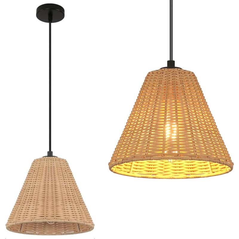 Suspension en Bambou Tressé Vintage avec Câble de 120 cm, Abat-jour D23x18 cm, Douille E27 pour Chambre Salle à manger Café (Ampoule non incluse)