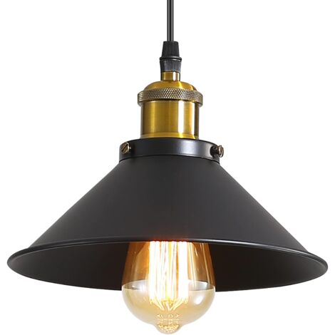Goeco – Suspension luminaire industrielle vintage en métal noir – Ø22 cm – Culot E27 – Hauteur réglable jusqu'à 150 cm – Tension 110-240V