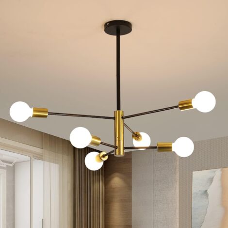 Goeco – Suspension luminaire LED rétro noir E27 – Plafonnier 6 lumières – Angle réglable 180° – Métal pour salon, cuisine, chambre, salle à manger - 6-Lumi
