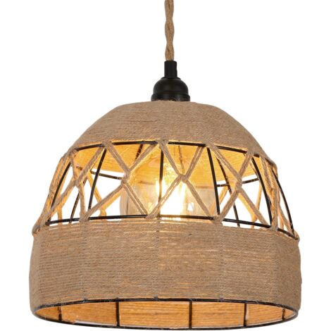 Goeco – Suspension vintage en métal et corde de chanvre – Lustre industriel rétro 25 cm – Ampoule E27 – Longueur réglable 120 cm