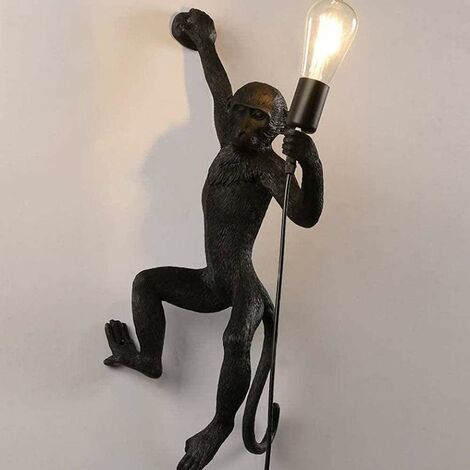 Goeco The Monkey Lamp – Suspension droite noire – Applique murale en forme de singe – Convient également pour l'extérieur