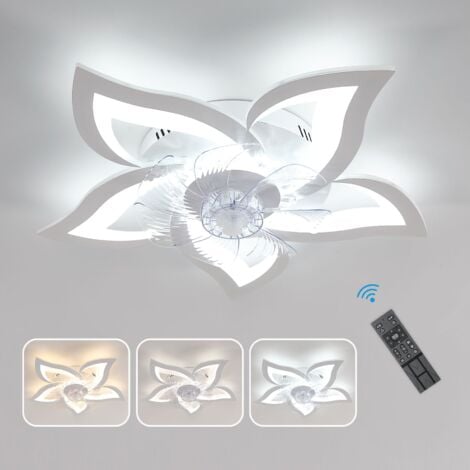 GOECO Ventilador de techo regulable con mando a distancia Moderno Creativa forma floral Plafón LED Para salón dormitorio comedor despacho Blanco