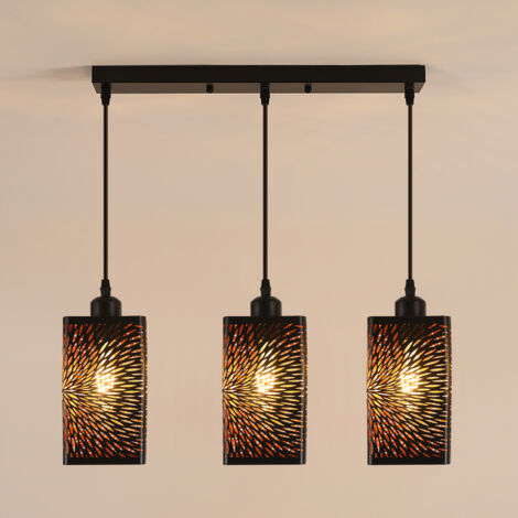 GOECO Vintage-Industrie-Pendelleuchte mit 3 E27-Glühbirnen, Deckenleuchte, Ø 200 mm, Deckenbeleuchtung für Wohnzimmer, Küche, Schlafzimmer
