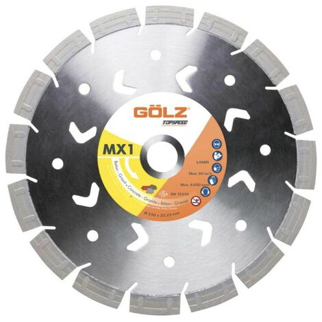GÖLZ - Disque diamant MX1, coupe à sec ou à eau - pour meuleuse - ø 115 mm / alésage 22.23 mm - mixte