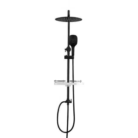 Görbach Colonna Doccia idromassaggio Colonna Doccia Nero in INOX 304 Doccia Soffione Colonna Senza Miscelatore Set Doccia a Pioggia con Doccetta e Mensola,Soffione (D20cm)
