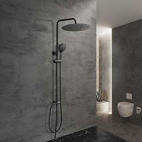 Görbach Colonna Doccia idromassaggio Sistema Doccia Nero in INOX 304 Doccia Soffione Colonna Senza Miscelatore Set Doccia a Pioggia con Doccetta e Soffione a pioggia D30