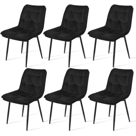 Goeurvant Chaise de salle à manger élégante avec dossier ergonomique, coussin double épaisseur et revêtement en velours - Lot de 6 - Noir