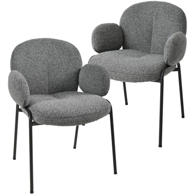 Goeurvant Chaises design élégantes à dossier courbé et pieds réglables, style scandinave - Lot de 2 - Gris foncé