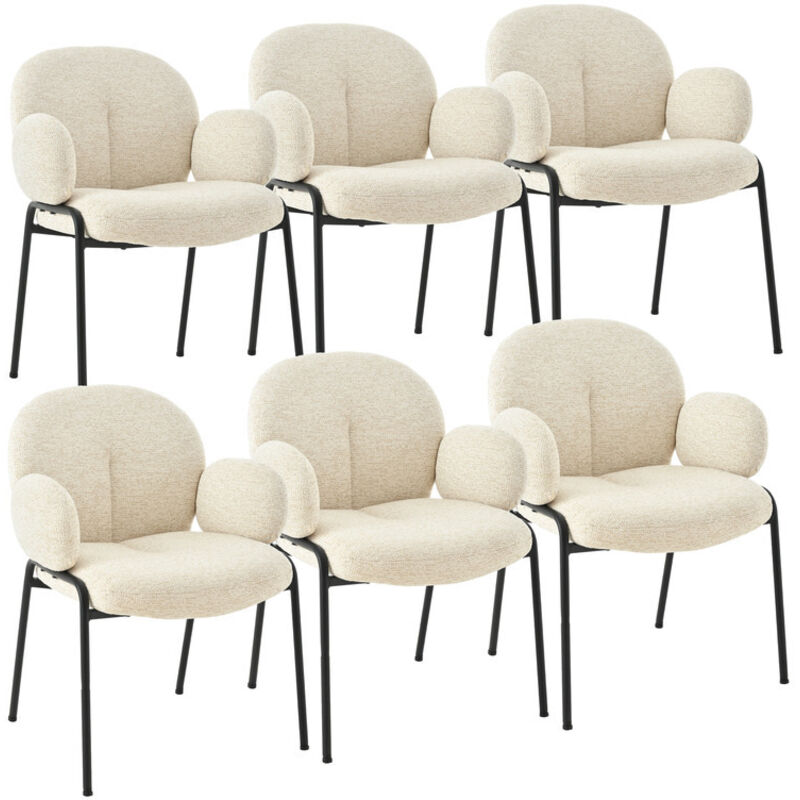 Goeurvant Chaises design élégantes à dossier courbé et pieds réglables, style scandinave - Lot de 6 - Beige
