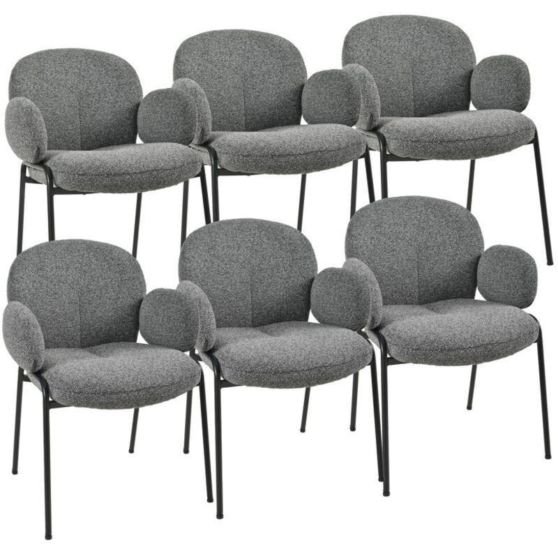 Goeurvant Chaises design élégantes à dossier courbé et pieds réglables, style scandinave - Lot de 6 - Gris foncé
