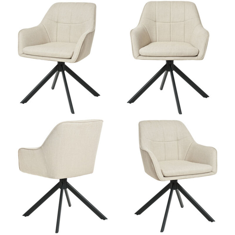 Goeurvant – Lot de 4 chaises pivotantes confortables – Dossier large et accoudoirs ergonomiques – Base en fer – Hauteur d’assise 51,5 cm – Beige