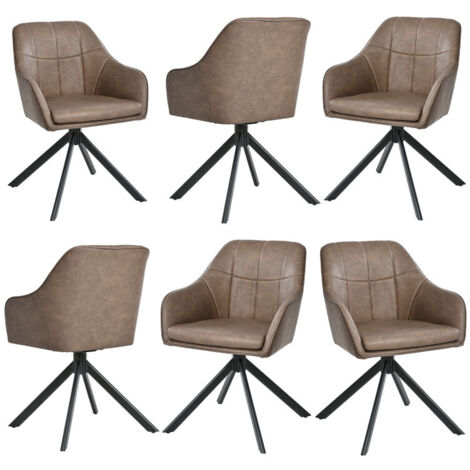 Goeurvant Chaises Pivotante Confortable avec Dossier Large et Accoudoirs Ergonomiques - Lot de 6 - Marron foncé