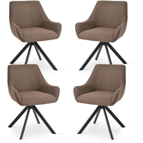 Goeurvant Fauteuil pivotant à 360° avec dossier incurvé et coussin moelleux, alliance parfaite entre style et confort - Lot de 4 - Marron foncé