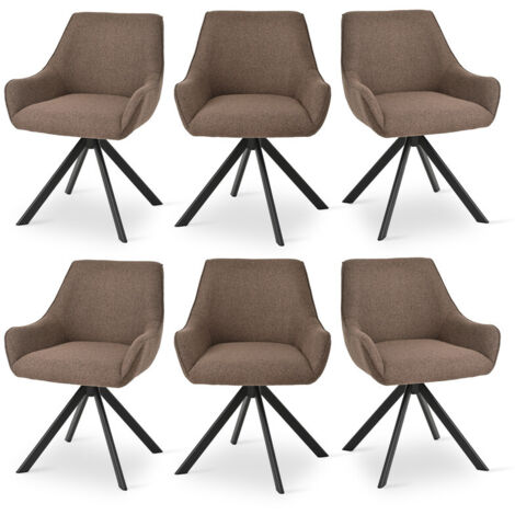 Goeurvant Fauteuil pivotant à 360° avec dossier incurvé et coussin moelleux, alliance parfaite entre style et confort - Lot de 6 - Marron foncé