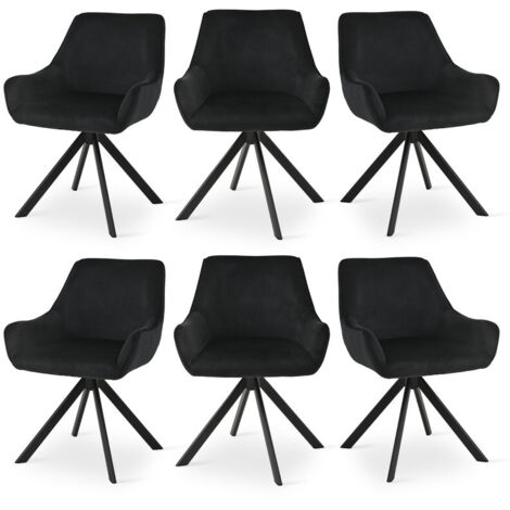 Goeurvant Fauteuil pivotant à 360° avec dossier incurvé et coussin moelleux, alliance parfaite entre style et confort - Lot de 6 - Noir
