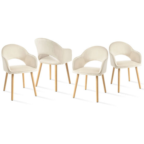 Goeurvant Sedie da pranzo comode con schienale a forma di mezzaluna e braccioli ergonomici, Perfetta combinazione di supporto ed eleganza - Set di 4 - Bianco panna