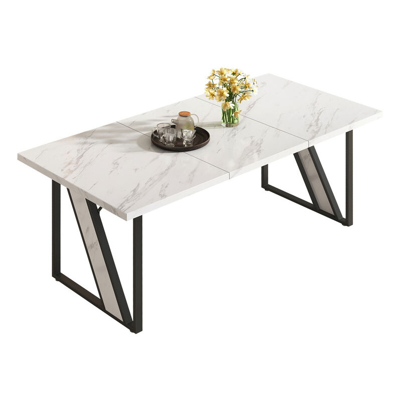 Table à manger moderne pour 4 personnes, table élégante avec plateau à motif marbre et pieds en fer - Goeurvant