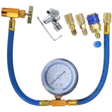 gohantee R134a Charging Hose Kit, Refrigerant Recharge Hose with Gauge 2.75", R134a Can Tap and Quick Couple, 1/4 Male Adapter Kit and BPV31 Piercing Valve for Air Conditioning