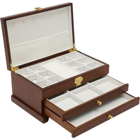Gojoy – Boîte à bijoux en bois massif 3 couches – Serrure et miroir – Compartiments pour colliers, bagues, boucles d'oreilles – Grande capacité