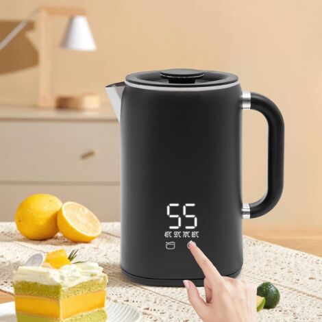 Gojoy – Bouilloire électrique 1,7 L – Réglage de température 45-100 ℃ – Écran numérique – Acier inoxydable noir – Temps de chauffage 4 min