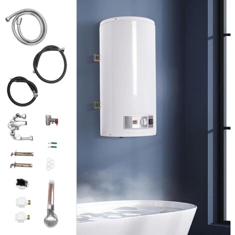 Gojoy – Chauffe-eau électrique à accumulation 80L – 2000W – Plage de température 25-75℃ – IPX4 – Montage mural avec douche à main et tuyaux - accumulation-80L