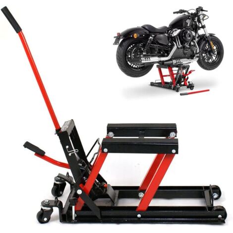 Gojoy – Cric de moto hydraulique 680 kg – Table élévatrice avec hauteur max 37,5 cm – Système de levage rapide avec roulettes – Pour ateliers
